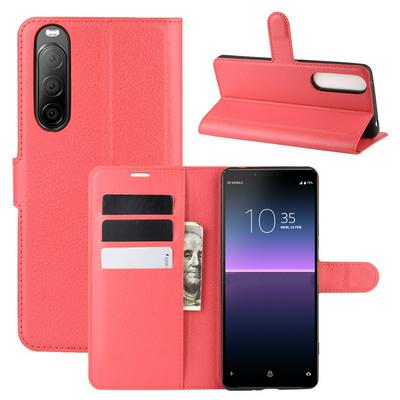 Litchi Pattern Side Flip Shockproof PU Leather + Soft TPU Card Slots with Magnetic Buckle and Stand Wallet Case for Sony Xperia 10 II