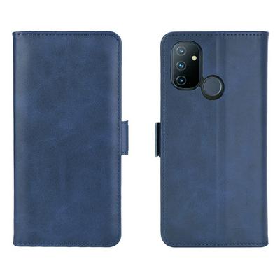 Double Buckle Side Suction Calf Pattern Scratch Resistant PU Leather Filp Phone Case with Stand and Card Slots for OnePlus Nord N100
