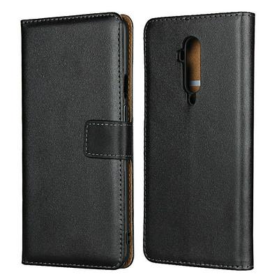 Plain Weave Shock-Absorption Side Flip Genuine Leather + Soft TPU Magnetic Buckle with Card Slots and Stand Wallet Case for OnePlus 7T Pro