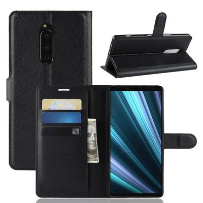 Lichee Pattern Side Flip Wallet Style PU Leather + Soft TPU Card Holder with Stand and Magnetic Buckle Case for Sony Xperia XZ4 