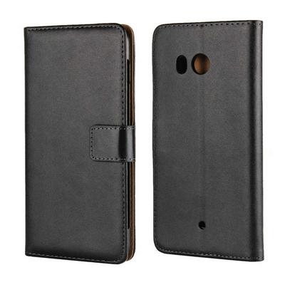 Solid Color Shockproof Anti-Scratch Side Flip Genuine Leather + Soft TPU Card Slots with Magnetic Buckle and Stand Wallet Protective Case for HTC U11