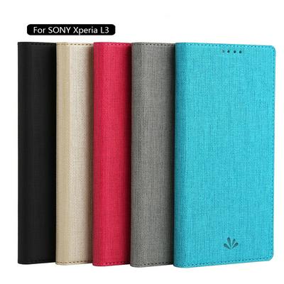 Vili Canvas Cross Pattern PU Leather + Soft TPU + Dmx with Stand and Card Slot Protective Case for Sony Xperia L3