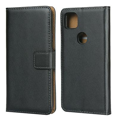 Plain Weave Shock-Absorption Side Flip Genuine Leather + Soft TPU Magnetic Buckle with Card Slots and Stand Wallet Case for Google Pixel 4a