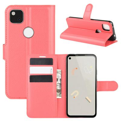Solid Color Litchi Pattern Shock-Absorption Side Flip PU Leather + Soft TPU Card Slots with Magnetic Buckle and Stand Wallet Case for Google Pixel 4a