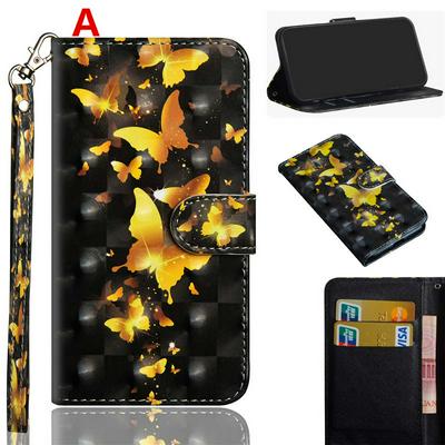 Colored Painting Wrist Strap Shock-Absorption Side Flip PU Leather + Soft TPU Card Slots with Magnetic Buckle and Stand Wallet Case for Google Pixel 3