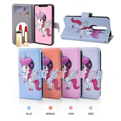 Pegasus Unicorn Pattern with Makeup Mirror PU Leather + Soft TPU with Stand Support and Card Holder and Wallet Slots Protective Case for Nokia 5.1 Plus / X5