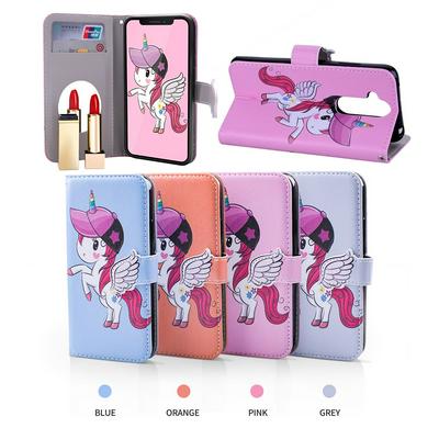 Pegasus Unicorn Pattern with Makeup Mirror PU Leather + Soft TPU with Stand Support and Card Holder and Wallet Slots Protective Case for Nokia 7.1 Plus 