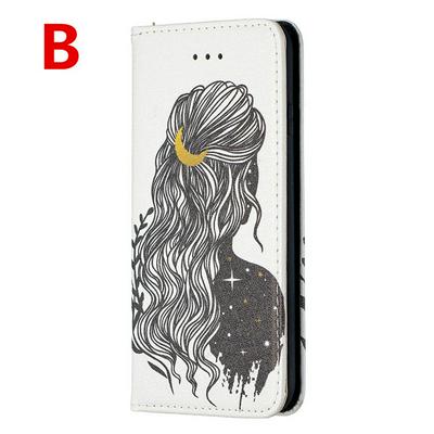 Color Painted Magnetic Closure Cute Cartoon Pattern Side Flip Scratch Resistant PU Leather Wallet Phone Case with Stand for iPhone 12 /12 Pro(6.1)