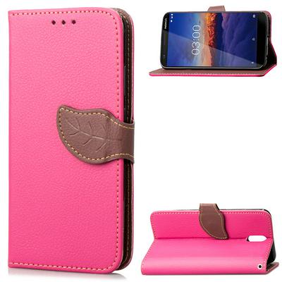 Wrist Strap PU Leather + Soft TPU Card Holder with Leaf Magnetic Buckle and Stand Support Wallet Case for Nokia 3.1