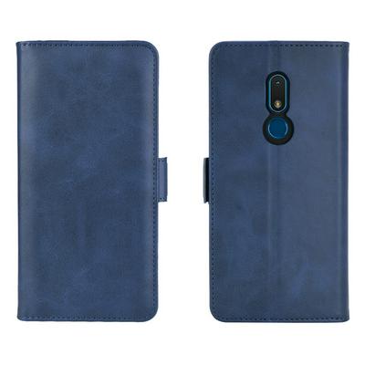 Double Buckle Side Suction Calf Pattern Scratch Resistant PU Leather Filp Phone Case with Stand and Card Slots for Nokia C3