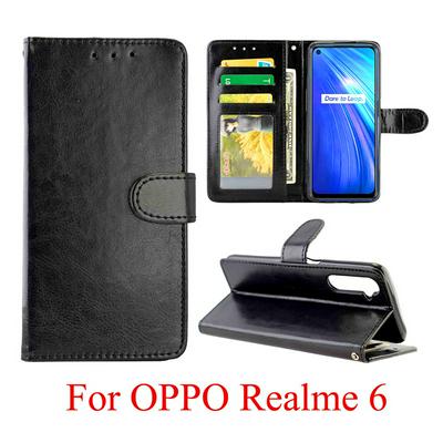 Crazy Horse Pattern Folded Edge Photo Frame Open Left and Right Scratch Resistant PU Leather Phone Cover with Stand and Card Slots for OPPO Realme 6