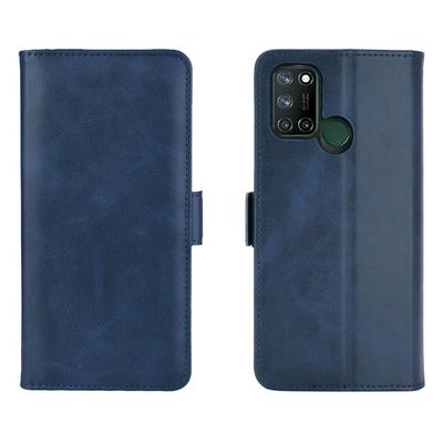 Double Buckle Side Suction Calf Pattern Scratch Resistant PU Leather Filp Phone Case with Stand and Card Slots for Oppo Realme 7i