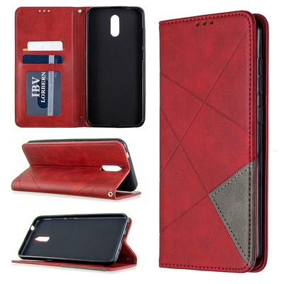 Rhombus Pattern Anti-Fall Side Flip PU Leather + Soft TPU Picture Frame Stand with Magnetic Closure and Card Slot Wallet Case for Nokia 2.3