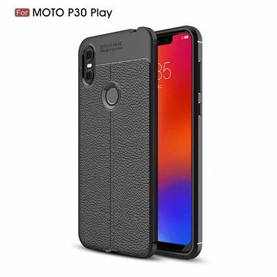 Lichee Pattern Leather Coated Soft TPU Phone Case Non-slip Shockproof Phone Cover for Motorola One/ P30 Play