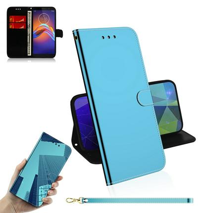 Mirror Surface Imitation Wrist Strap Style Shockproof Side Flip PU Leather + Soft TPU Card Slots with Magnetic Buckle and Stand Wallet Case for Motorola Moto E6 Play