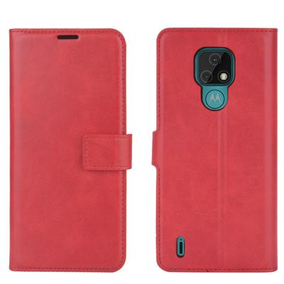 Square Buckle Calf Pattern Flip Folio Leather Case for Motorola Moto E7 Wallet Style Cover with Stand and Card Slots