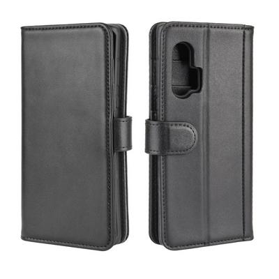 Litchi Pattern Shock-Absorption Side Flip Genuine Leather + Soft TPU Magnetic Buckle with Card Slots and Stand Wallet Case for Motorola Edge+