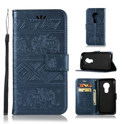 Elephant Embossed Pattern Side Flip PU Leather + Soft TPU Card Slots with Wrist Strap and Stand Wallet Protective Case for Motorola Moto E5 Play Go 