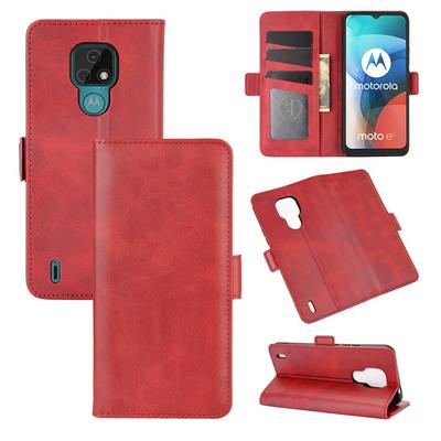 Double Buckle Side Flip Scratch Resistant PU Leather Wallet Phone Case for Motorola Moto E7