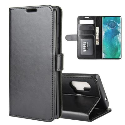 R64 Pattern Single Folding Open Left and Right Scratch Resistant PU Leather Phone Cover with Stand and Card Slots for Motorola Edge+