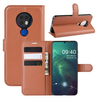 Nokia 6.2 PU Leather Phone Case Litchi Pattern Flip Wallet Cover Phone Holder Open Left and Right with Phone Holder Wallet for Nokia 6.2