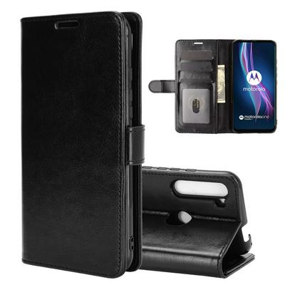R64 Pattern Single Fold Scratch Resistant Side Flip PU Leather Phone Cover with Stand and Card Slots for Motorola One Fusion+