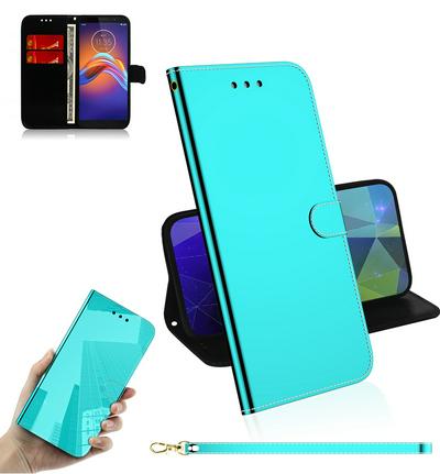 Mirror Surface Imitation Wrist Strap Style Shockproof Side Flip PU Leather + Soft TPU Card Slots with Magnetic Buckle and Stand Wallet Case for Motorola Moto E6 Play