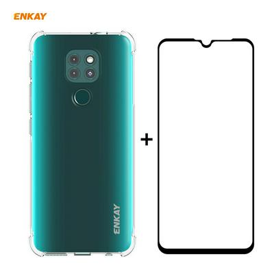 ENK-PC0532 2 in 1 Four Corners Thickened Anti-drop Transparent Soft TPU Phone Case + 0.26mm 9H 2.5D Full Coverage Screen Protector for Motorola Moto G9/G9 Play