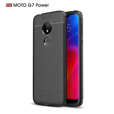 Lichee Pattern Leather Coated Soft TPU Phone Case Non-slip Shockproof Phone Cover for Motorola Moto G7 Power