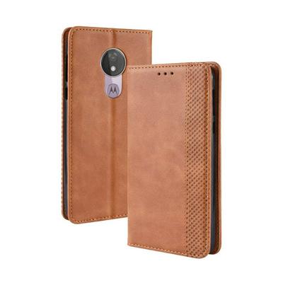 Retro Solid Color PU Leather + Soft TPU Case with Card Slots and Picture Frame Wallet Case for Motorola Moto G7