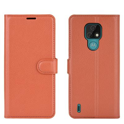 Side Flip Lychee Pattern Scratch Resistant PU Leather Wallet Phone Case with Stand and Card Slots for Motorola Moto E7