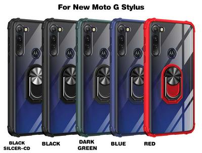 Sergeant Acrylic Shock Absorption and Anti-fall PC+TPU Phone Case with Metal Ring Kickstand and Metal Patch for Motorola Moto G Stylus