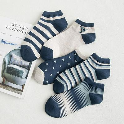 5 Pairs Men Socks 5 Pairs Cotton Print Short Invisible Socks New Arrival Spring Navy Style High Quality Men's Socks