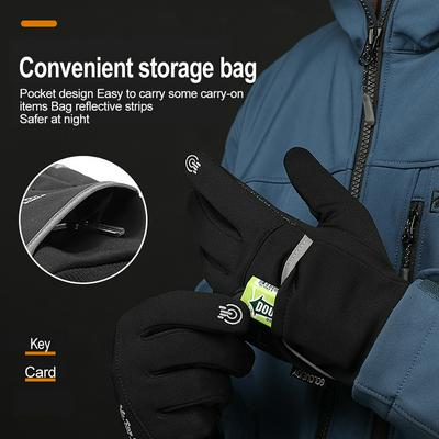 Multi-purpose Winter Plus Velvet Warm Non-slip Touch Screen Waterproof Outdoor Gloves with Night Reflective Pocket