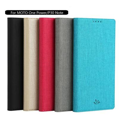 Vili Canvas Cross Pattern PU Leather + Soft TPU + Dmx with Stand and Card Slot Protective Case for Motorola One Power (P30 Note) 