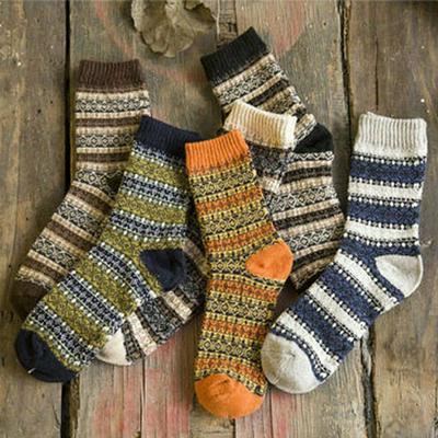 Men Women Vintage Striped Totem Winter Socks Teenage Merino Wool Socks Rabbit Wool Thick Thermal Socks Art For Male