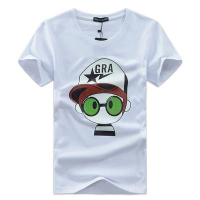 L-3XL Size Cartoon Hat Boy Pattern Summer Pure Cotton Fashion Casual Short Sleeves O-Neck T-Shirt Top for Man