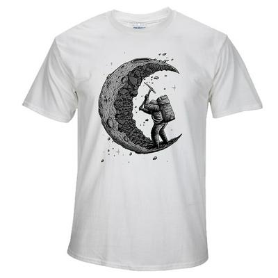 100% Cotton Dig Moon Print Men O-neck T-shirt Short Sleeve Shirts Tops  