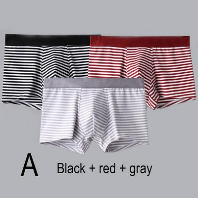 3pcs L-3XL Size Stripe Pattern Men Middle Waist Pure Cotton Breathable Underpants Boxers