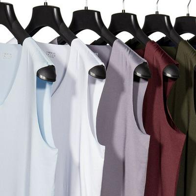 Men's Scoop Neck Tank Top Ice Silk Red Marks Free Sports Sleeveless Shirt - Black, Blue, Grey, Army Green