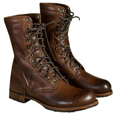 Motorcycle Rivet Combat Army Punk Goth Biker Strategic Men's Lace Up Closure Ankle Boots  Middle Retro Non-Slip Shoes