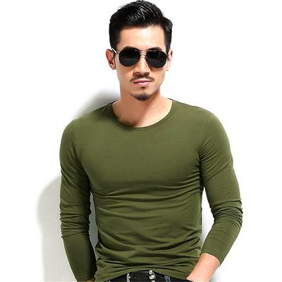 V-neck Men's Long Sleeve Shirt Slim Solid Color Men's Blank Shirt