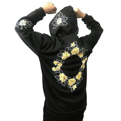 Hoodies Men Simple Print Floral Hooded Pullover High Street Cotton Hip Hop Streetwear O-neck Hoodie