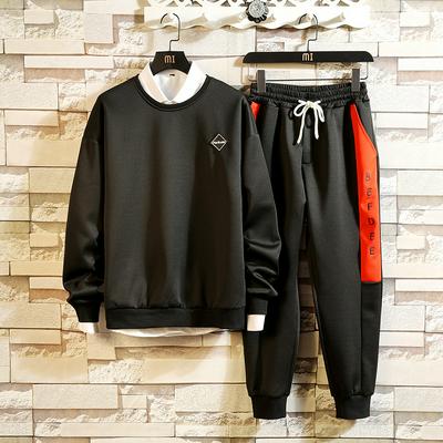 Men's Sweatshirt Set + Pants Loose Tops Youth Slim Casual Pants - Black Red
