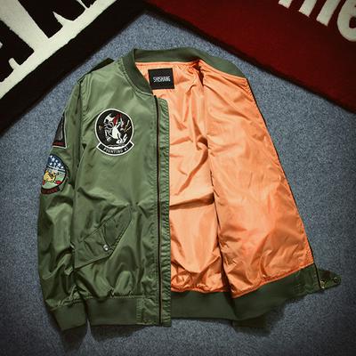 Bomber Jacket with Patches Stylsih Embroidered Jacket with Elastic Cuffs and Hem