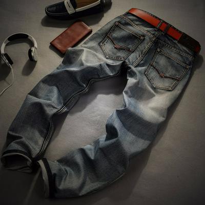 Men's Retro Straight Fit Denim Jeans Casual Plus Size 28-40 Full Length Destroyed Jeans 