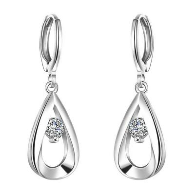E614 Occident New Fashion Simple Water Drop Zircon Silver Plated Women Jewelry Earrings