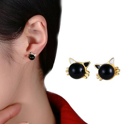  YE21732 Cat Ear Stud Earrings Freshwater Cultured Pearl Stud Earrings Sterling Silver Ear Studs