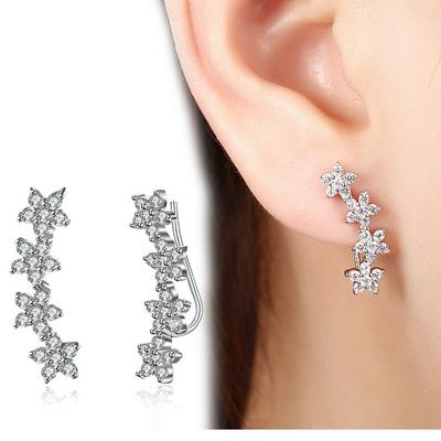 SVE067 925 Sterling Silver Crystals Dipper Crawler Earrings for Women Lovers Fashion Earrings
