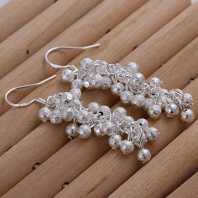 E007 Frosted Grape Beads Popcorn Styling Silver Women Jewelry Earrings